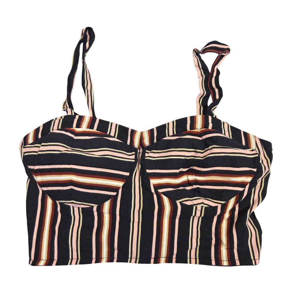 Live To Be Spoiled Womens Striped Bustier Crop Top Sweetheart Neck Black Pink M